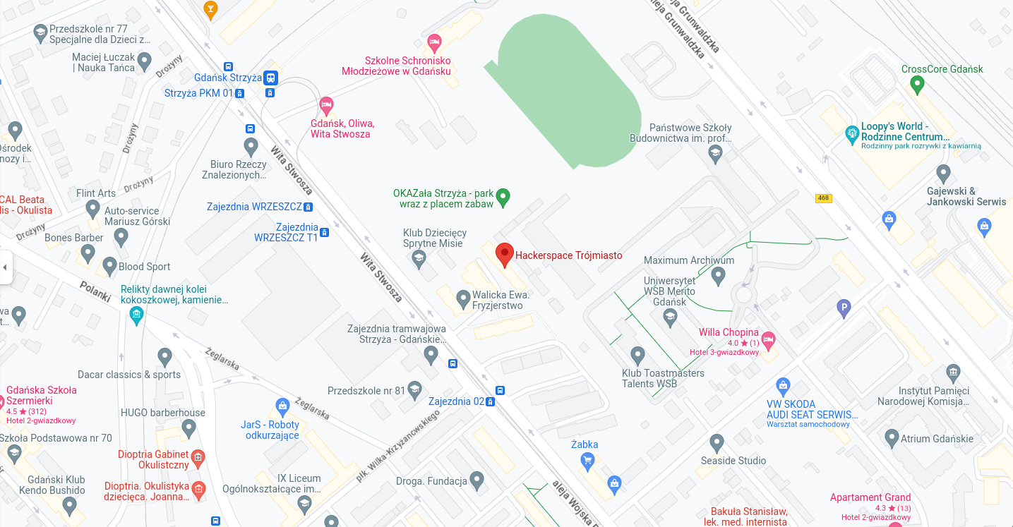 Mapa dojazdu do Hackerspace Trójmiasto